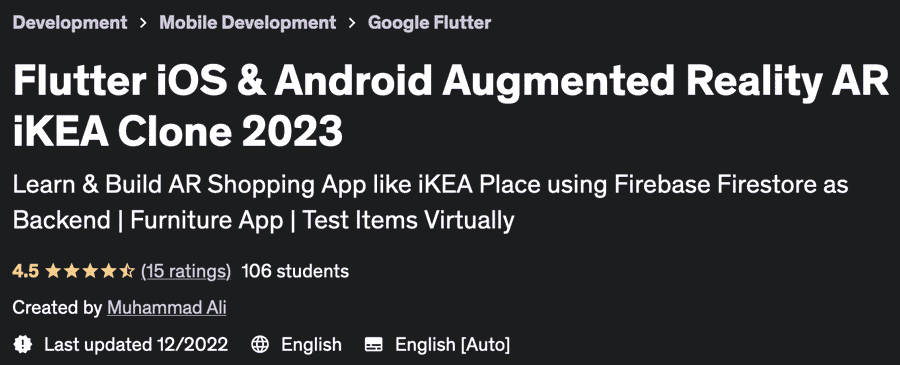 Pictures · Udemy — Flutter iOS & Android Augmented Reality AR iKEA Clone 2023 2022-12