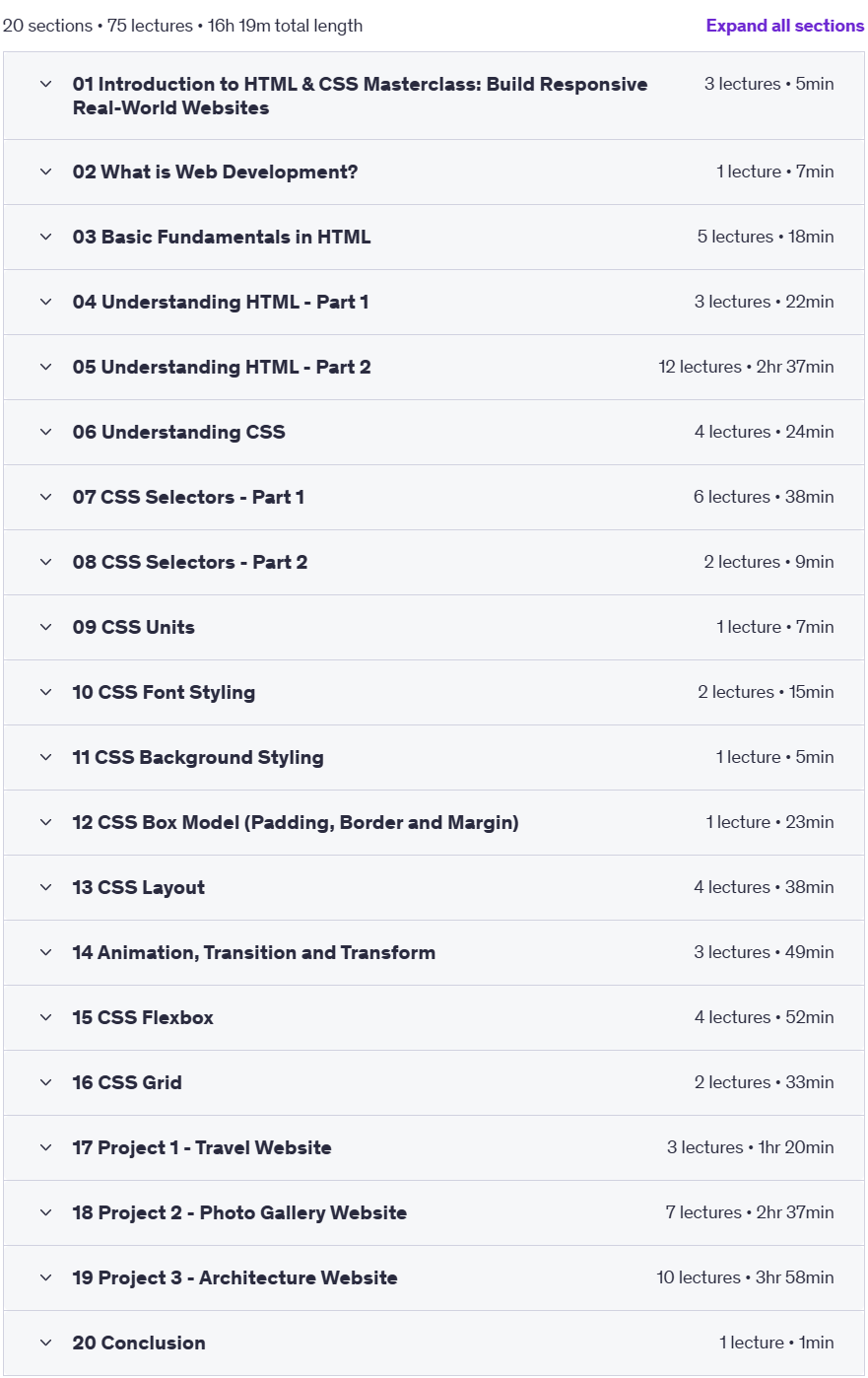 Course topics · HTML & CSS Masterclass: Build Responsive Sites -2025 Edition 2025-3