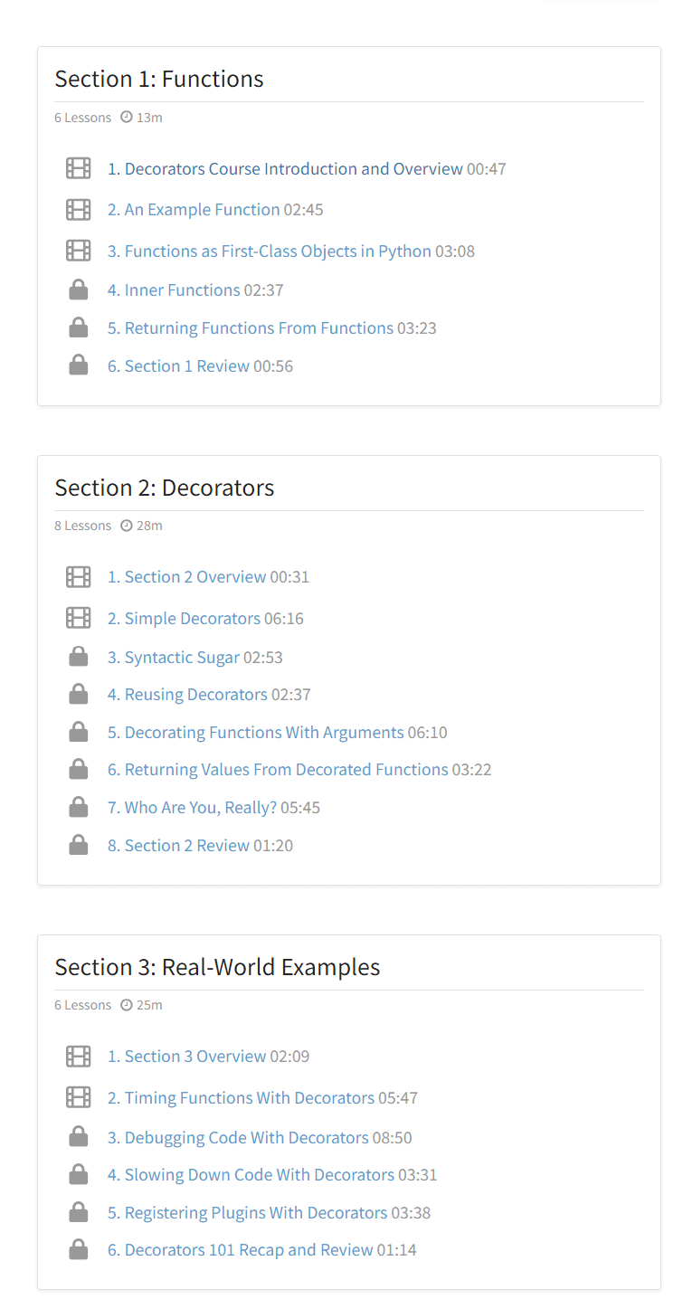 Course topics · RealPython – Python Decorators 101 2023-9