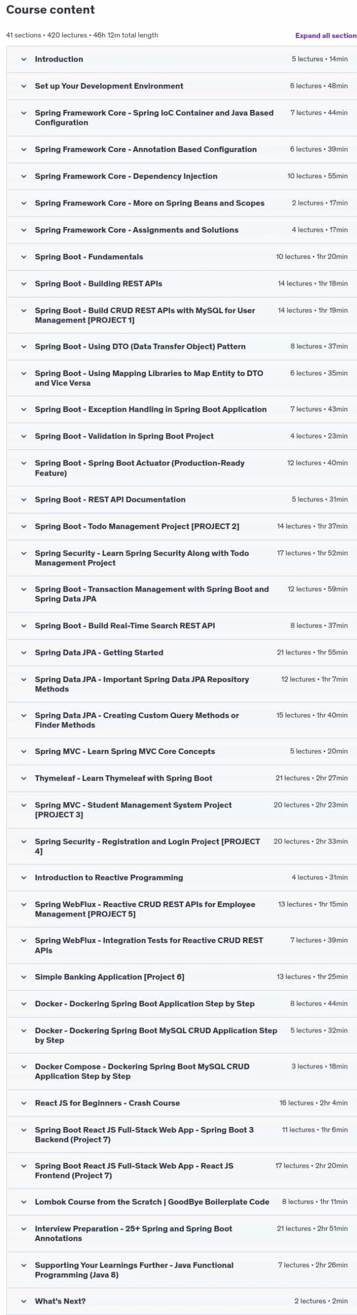 Course topics · Spring 6 & Spring Boot 3 for Beginners (Includes 7 Projects) 2025-1