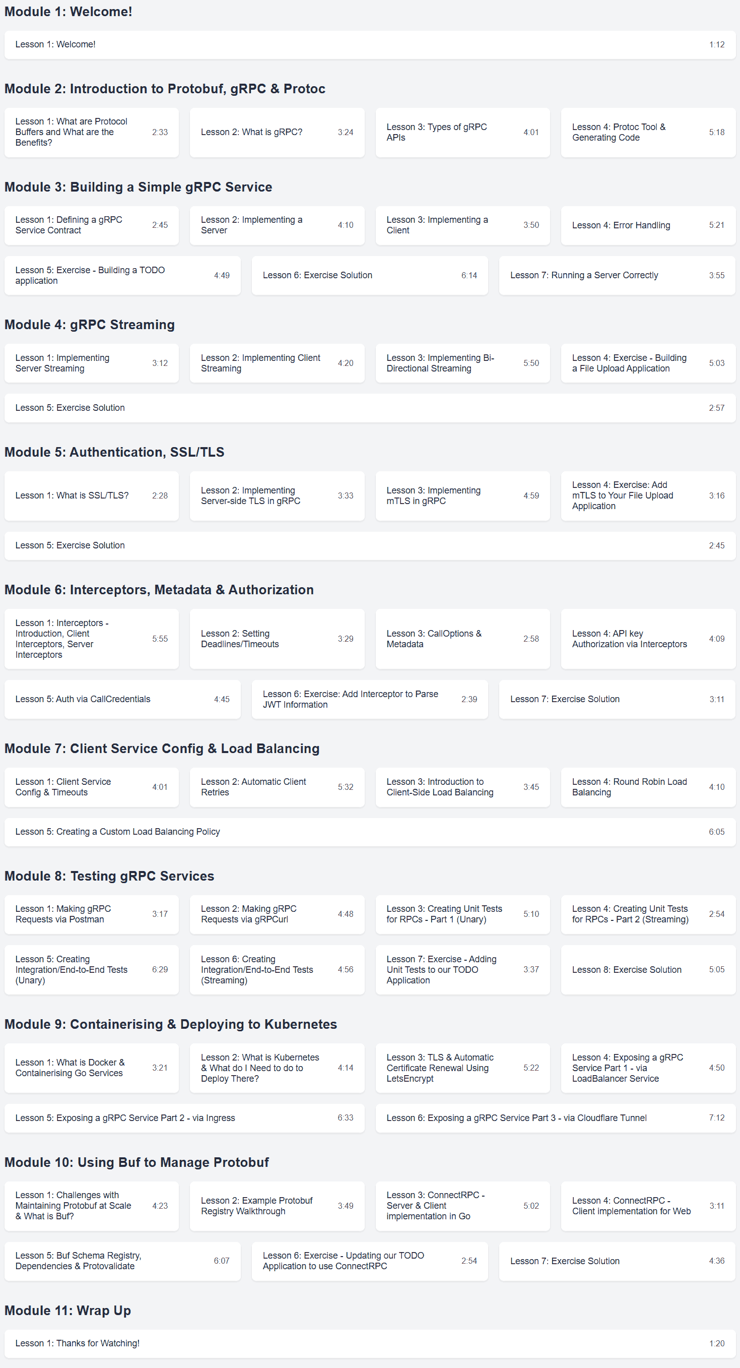 Course topics · Bytesizego – Building Production-Ready Services with gRPC and Go 2024-9