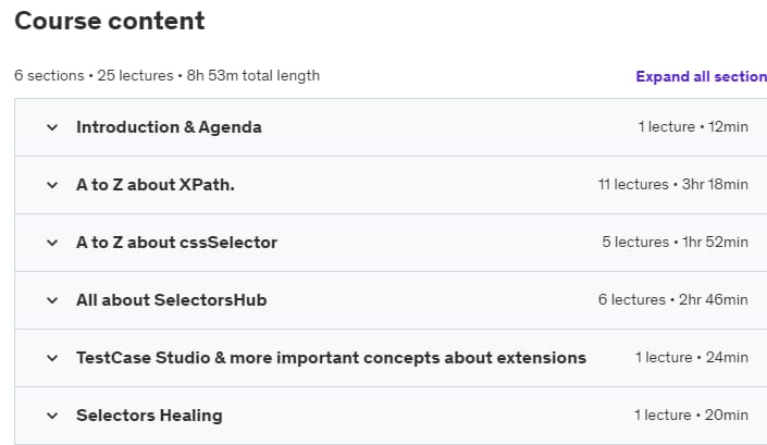 Course topics · Udemy — XPath, CSS Selector, Web,DOM, SelectorsHub & TestCase Studio 2021-12