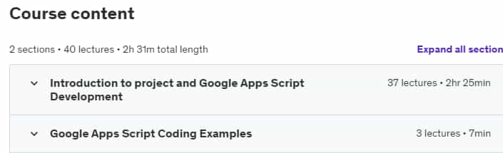 Course topics · Google Apps Script Create a Project Management App Project 2023-2