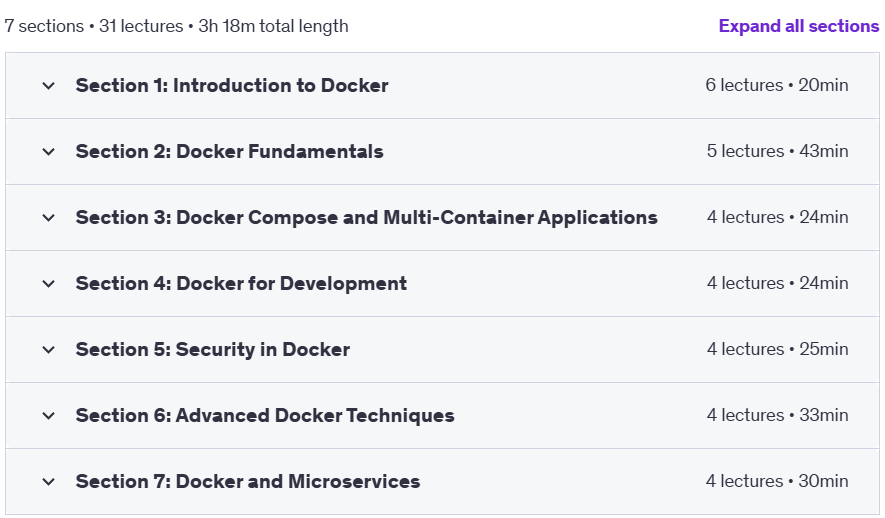 Course topics · Udemy — Introduction to Docker : Containerization & Microservices 2024-11