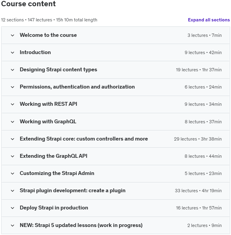 Course topics · The Complete Strapi Course – with plugins and deployment 2024-7