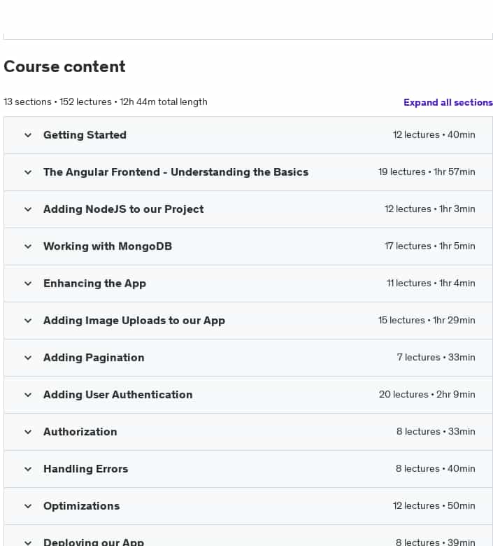 Course topics · Angular & NodeJS – The MEAN Stack Guide [2024 Edition] 2024-11