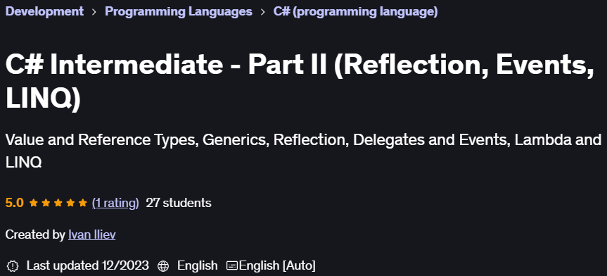 Pictures · Udemy — C# Intermediate – Part II (Reflection, Events, LINQ) 2023-12