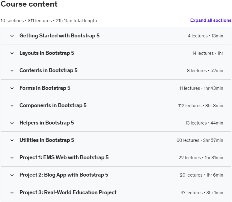Course topics · Udemy — Bootstrap 5 Course – The Complete Guide Step by Step (2023) 2023-6