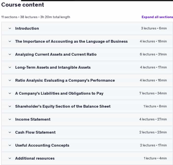 Course topics · Udemy — Accounting, Bookkeeping & Financial Analysis (Accounting) 2025-6