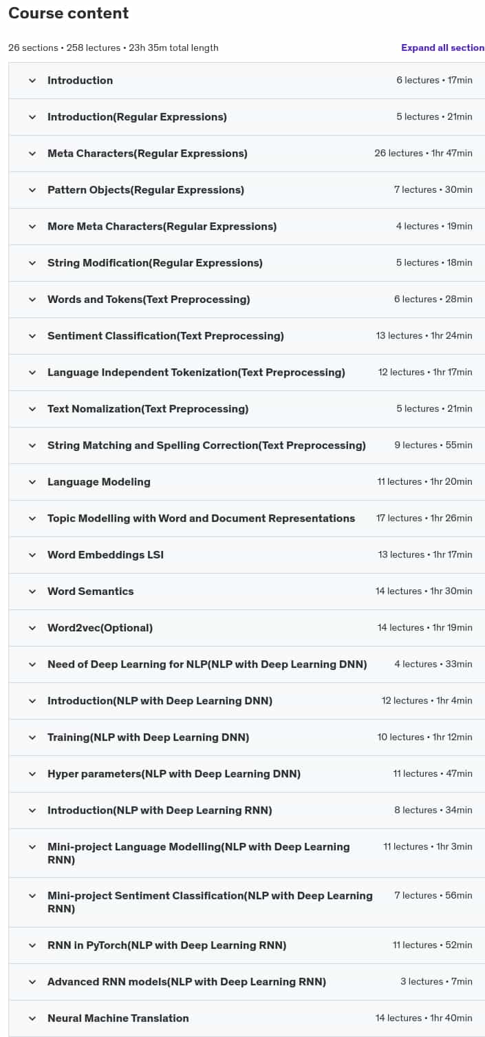 Course topics · NLP-Natural Language Processing in Python(Theory & Projects) 2024-2