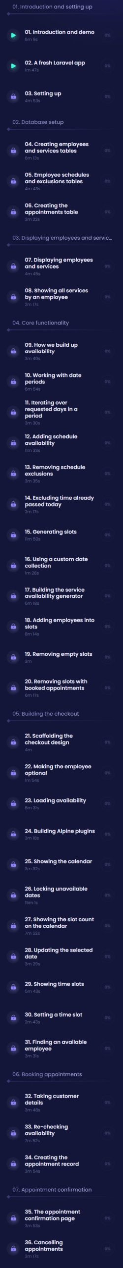 Course topics · CodeCourse — Build an Appointment Booking System With Livewire 2024-5