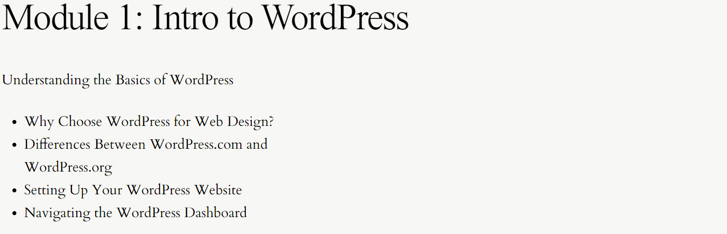 Course topics · Brand and Bloom Designs — Winning at WordPress 2024-9