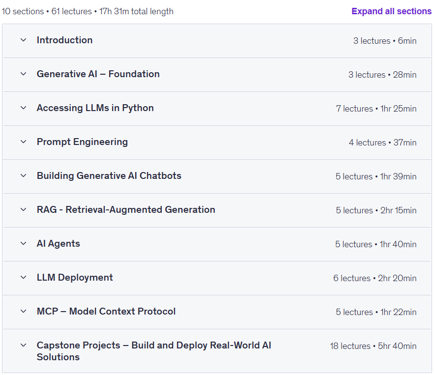 Course topics · Generative AI Course for Beginners: RAG, MCP, AI Agents, etc 2025-9