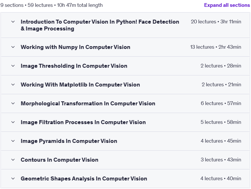 Course topics · Python Image Processing, Face & Motion Detection with OpenCV 2022-11