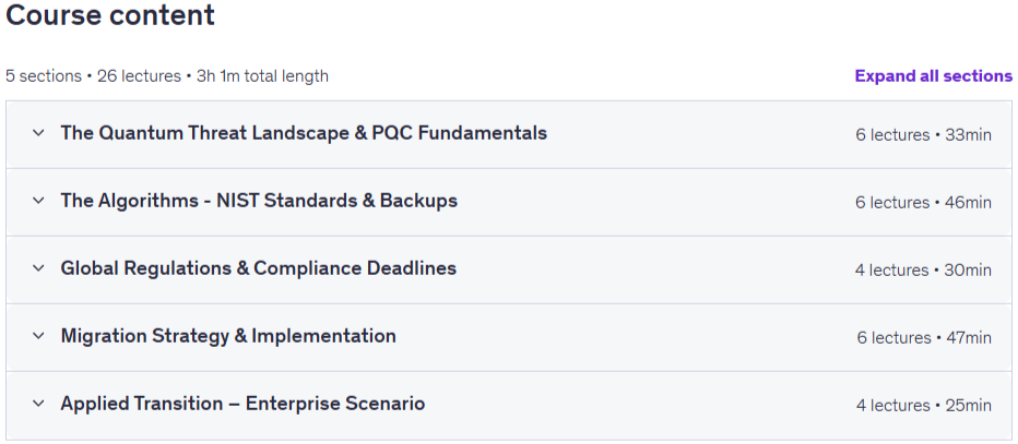 Course topics · Post Quantum Cryptography: Strategy, Standards & Migration 2026-1