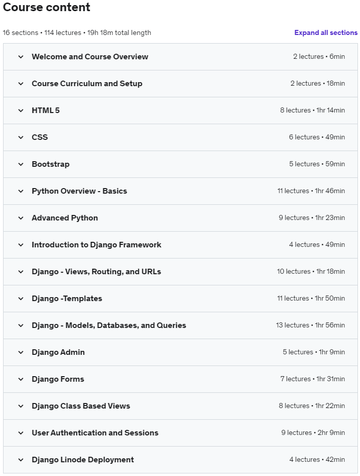 Course topics · Django 4 and Python Full-Stack Developer Masterclass 2022-3