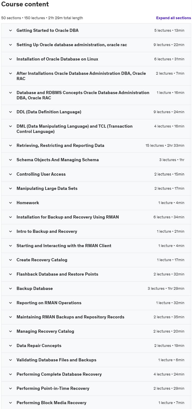 Course topics · Udemy — Full Oracle Database Administration with RAC 2021-12