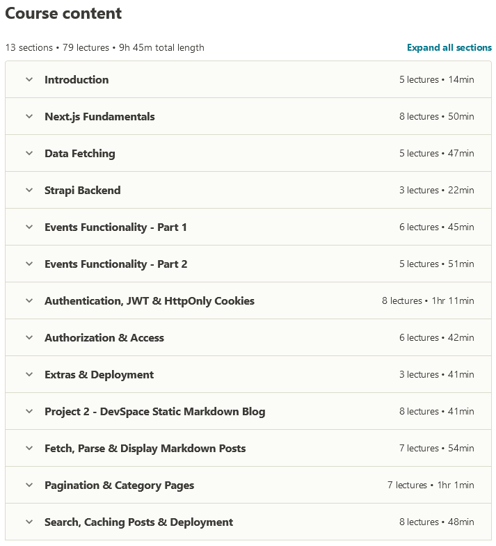 Course topics · Udemy — Next.js Dev to Deployment 2021-4/2021-5