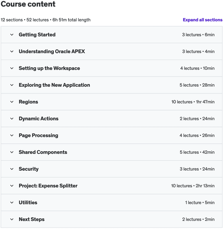 Course topics · Udemy — The Complete Oracle APEX Fundamentals Course (2024) 2024-11