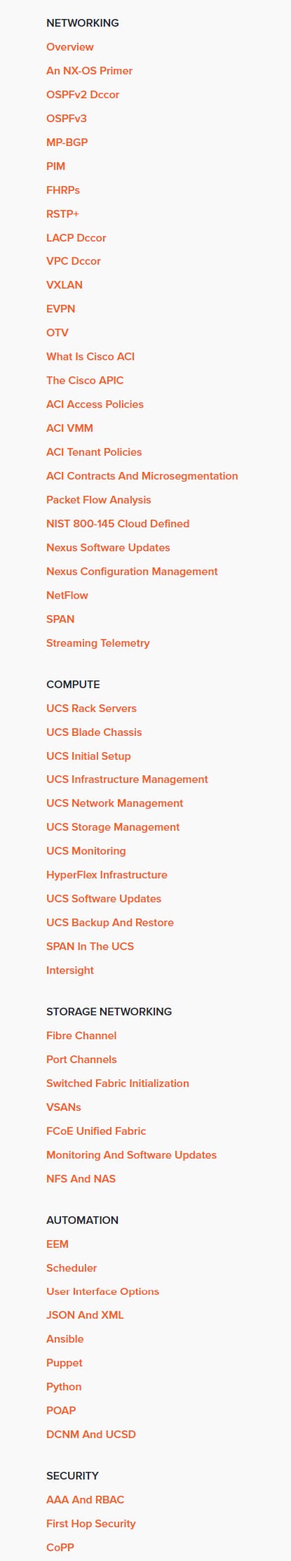 Course topics · ACI Learning — Cisco CCNP Data Center DCCOR (350-601) 2024-1