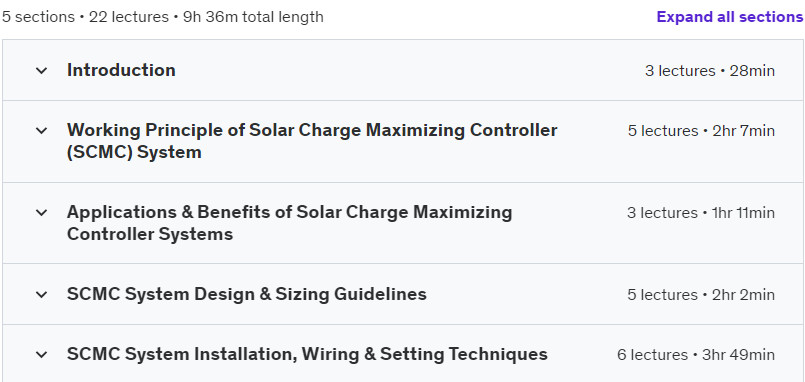 Course topics · Udemy — How To Maximize the Off-Grid & Hybrid Solar Systems Capacity 2023-7