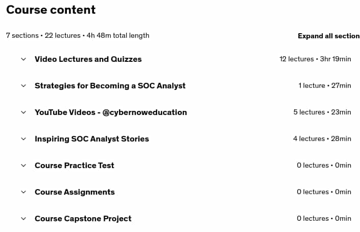 Course topics · Cybersecurity: Security Operations Center (SOC) Analyst NOW! 2025-2