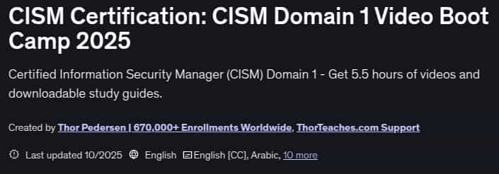 Pictures · Udemy — CISM Certification: CISM Domain 1 Video Boot Camp 2025 2025-10
