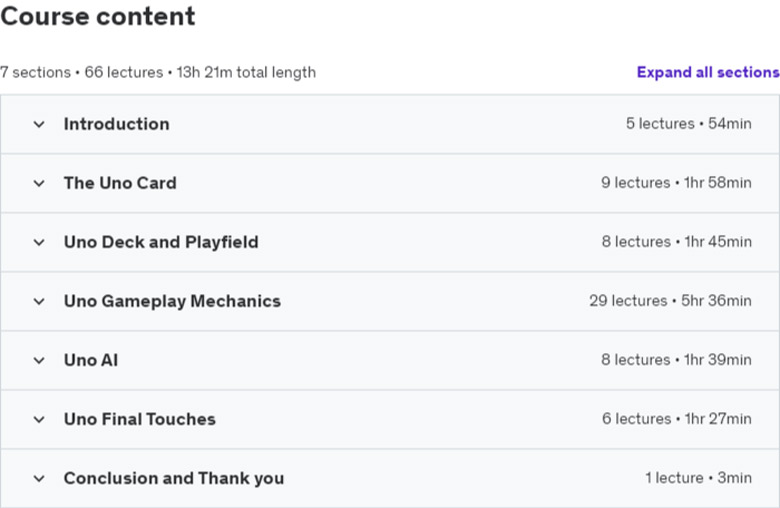 Course topics · Master UNO Game Development: Build with Unity & C# 2024-8