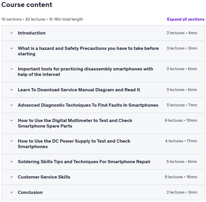 Course topics · Learn Smartphone Repair Using Service Manual Diagrams 2024-9