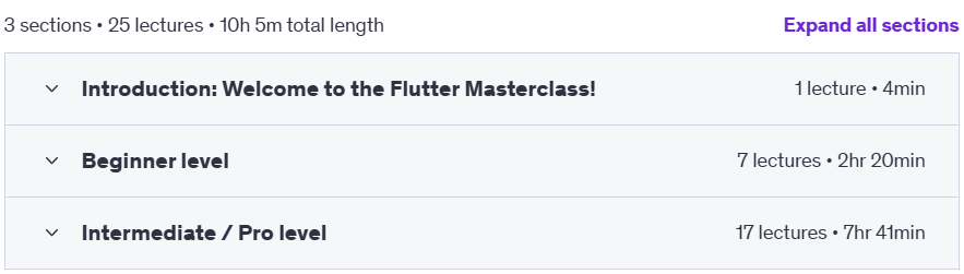 Course topics · Udemy — Flutter Masterclass: Beginner to Pro [2024] 2024-1