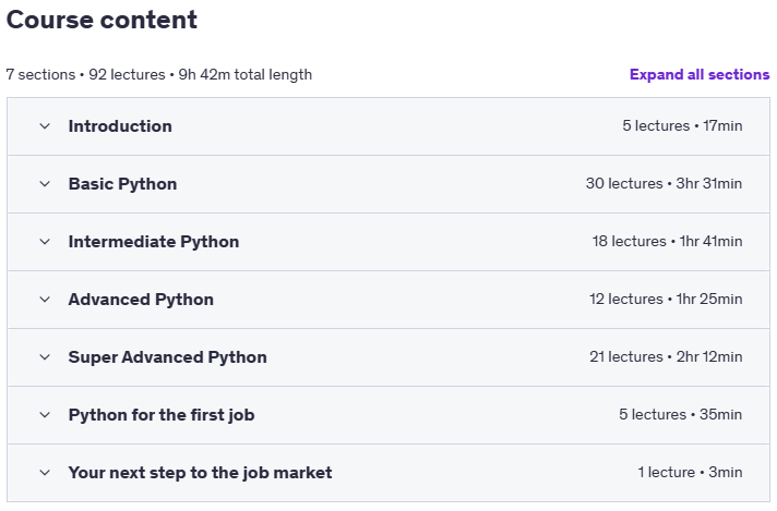 Course topics · PYTHON: Python Programming (FROM ZERO TO YOUR FIRST JOB) 2025-6