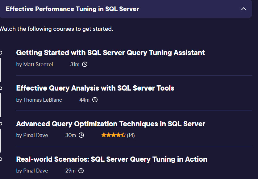 Course topics · Pluralsight — Effective Performance Tuning in SQL Server 2024-7