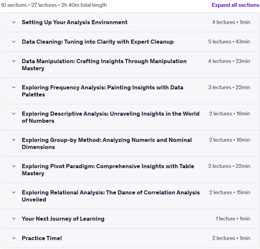 Course topics · Udemy — Hands-on Exploratory Data Analysis in Python + ChatGPT 3.5 2023-10