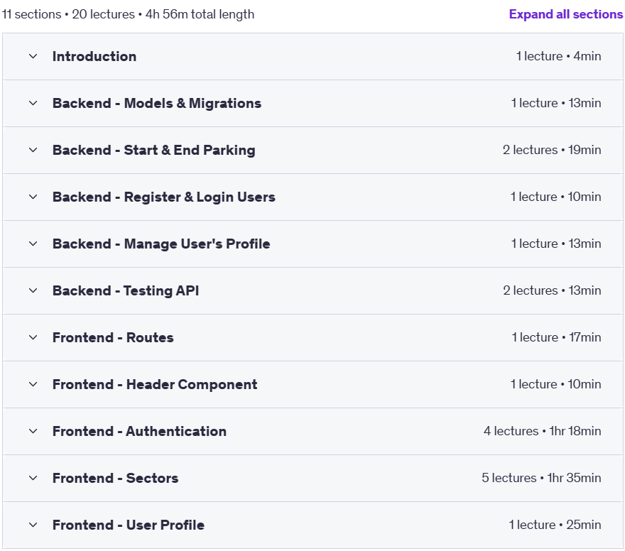 Course topics · Building a Vue and Laravel Parking App 2024-7