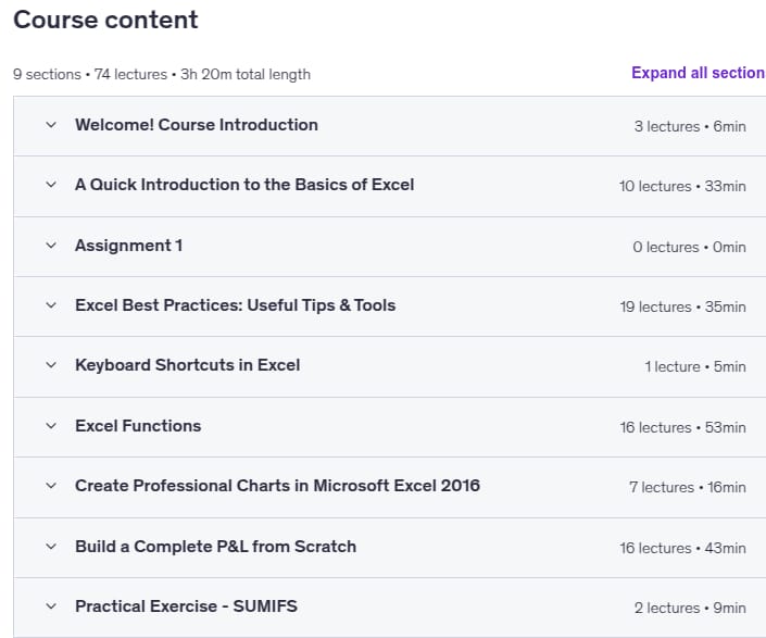 Course topics · Microsoft Excel 2016 Beginners & Intermediate Excel Training 2025-9