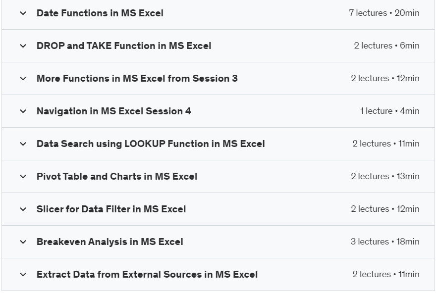 Course topics · Udemy — Learn Excel Extravaganza: Unlock the Power of Spreadsheets 2024-6