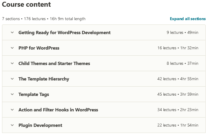 Course topics · Udemy — Complete WordPress Theme & Plugin Development Course [2021] 2020-1