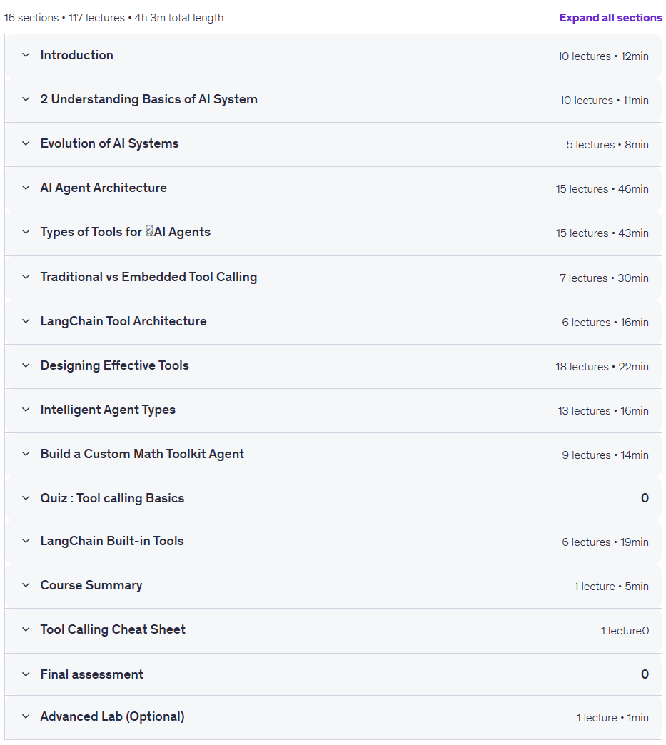 کورس کے موضوعات · بنائیں AI LangChain: Tool Calling Essentials کے ساتھ ایجنٹ 2026-1