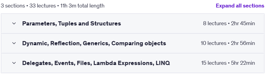 Course topics · Udemy — C# Intermediate – Part II (Reflection, Events, LINQ) 2023-12