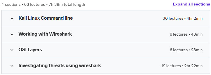 Course topics · Complete Wireshark Essentials with Kali Linux course – 2023 2023-7