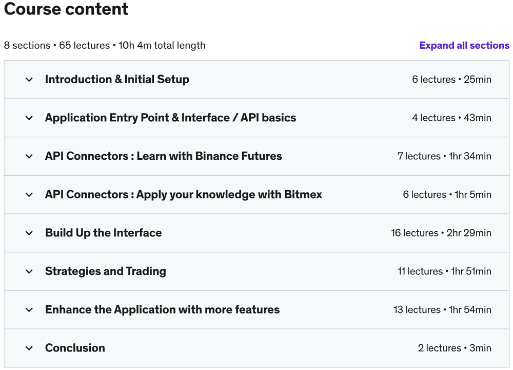 Course topics · Cryptocurrency Trading Bot with a User Interface in Python 2022-3