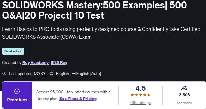이미지 · SolidWorks 마스터 :500 예를 들면 500 Q&A 링크20 프로젝트 10 테스트 2026-1