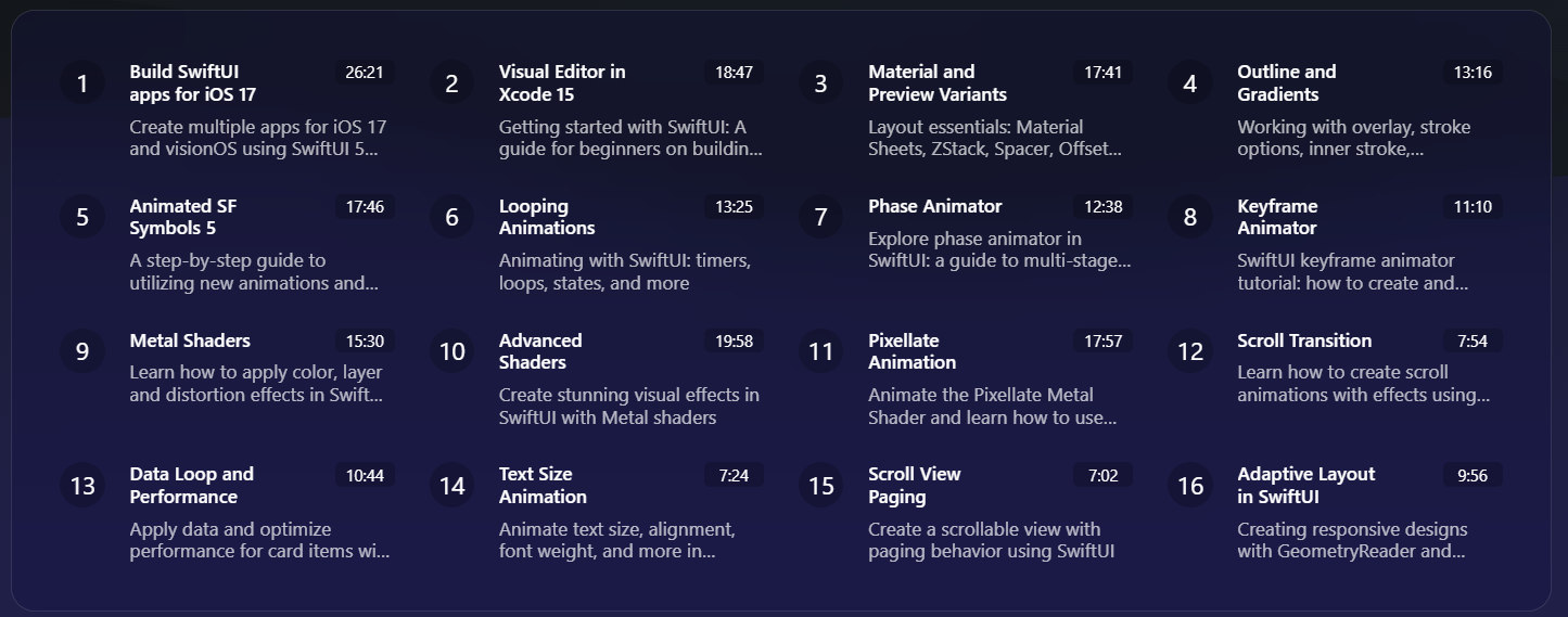 Course topics · DesignCode – Build SwiftUI Apps for iOS 17 2023-8