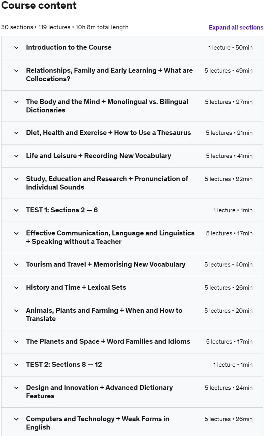 Course topics · Udemy — IELTS Step-by-step | Mastering Vocabulary 2022-6