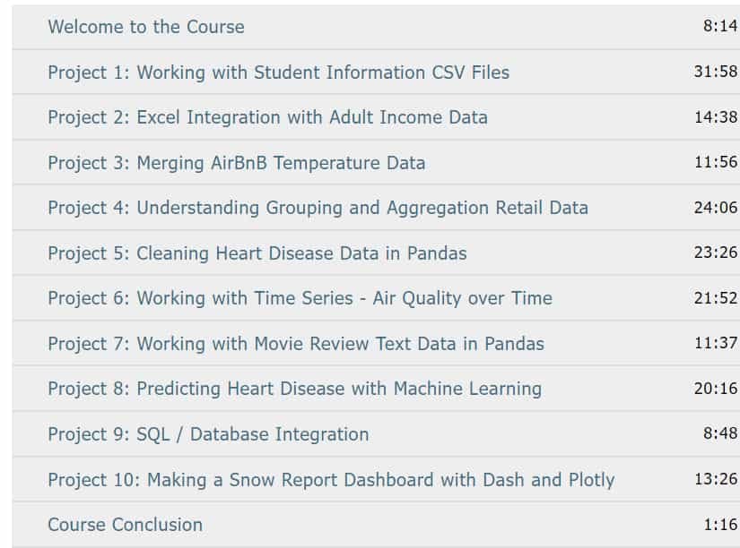 Course topics · Talk Python — Data Science Jumpstart with 10 Projects 2024-4