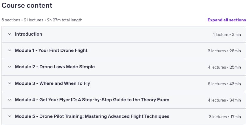Course topics · The Beginner Drone Pilot Course: Drone Pilot Academy 2026-5