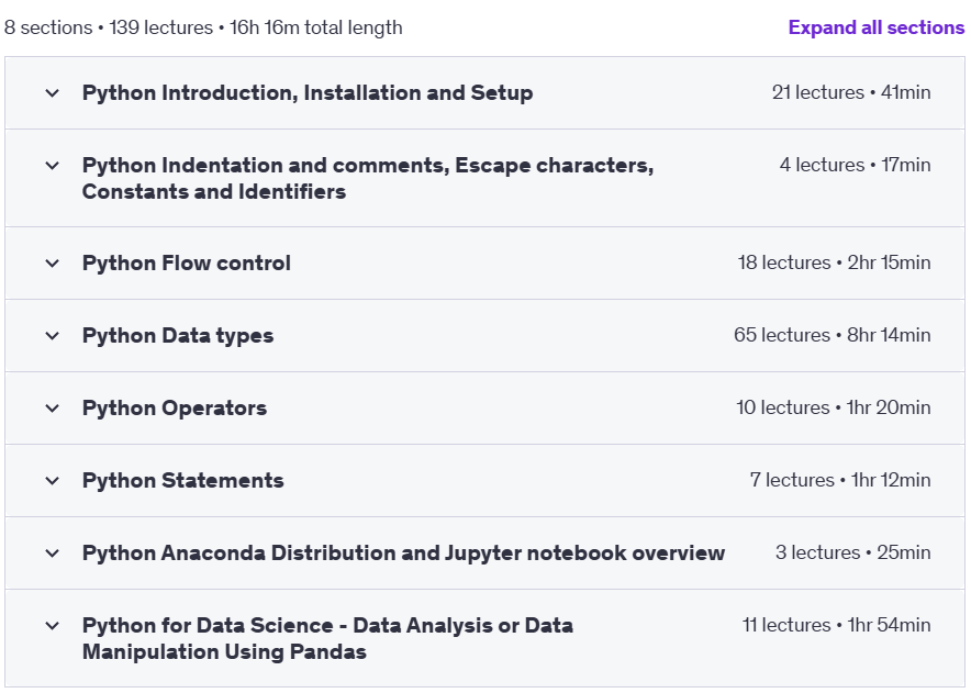 Course topics · Udemy — Data Analysis with Pandas and Python Masterclass 2025 2024-11