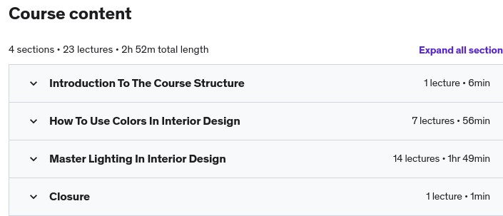 Course topics · Udemy — Mastering Colors And Lighting In Interior Design 2021-11