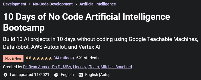 Pictures · Udemy — 10 Days of No Code Artificial Intelligence Bootcamp 2021-10
