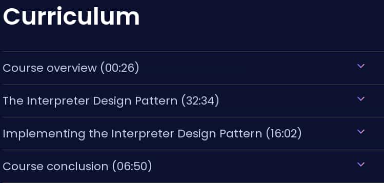Course topics · Dometrain — Design Patterns in C#: Interpreter 2024-11